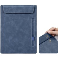 PU Leather A4 Clipboard with Pen Slot, Foldable Writing Pad, Document Holder for Office School