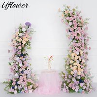 Uflower Purple Mix Rose Greenery Wedding Backdrop Floral Arrangement Decoration Horn Arch Floor Flower Row Event Stage Props
