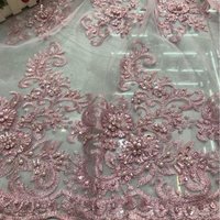 3D Pearl Beaded Floral Lace Trim, Heavy Bead Tube Embroidered Mesh for Wedding Dress DIY Apparel Sewing Decoration Supply