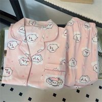 Cute yiji Pajamas for Women Summer Thin New Short-sleeved Shorts ใใใฏใฌ Hachiware ใใใ USAGI ใกใใใ Cartoon Home Wear Set