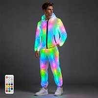 Colorful LED Luminous Tracksuit Male Glowing Hooded Jacket and Pants Set Stage Performance Dance Outfit for Festival