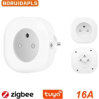 BORUIDAPLS Tuya Zigbee Smart Socket EU/FR/Israel/Brazil/Switzerland 16A With Power Monitoring Voice Control Alexa Google Home
