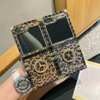Luxury Leopard Print Plush Textured Phone Case for Samsung Galaxy Z Flip 6 5 4 3 Flip7 flip7FE Glitter Ring Buckle Square Cover