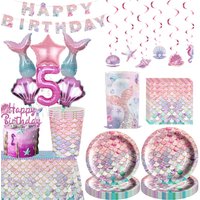 Décorations de fête d'anniversaire sur le thème de la sirène, vaisselle, nappe, assiettes, gobelets, serviettes, bannière suspendue, sacs cadeaux, fournitures pour fête de sirène