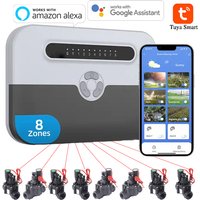 8-Stationen WLAN Smart Sprinkler-Controller und Magnetventil-Bewässerungssystem für den Innenbereich, Fernsteuerung per Telefon, kompatibel mit Alexa