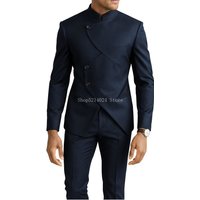 Mens 2 Piece Chinese Suit Mandarin Collar Suits for Men Wedding Prom
