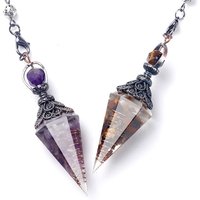 Natural Stone Crystal Pendulum Necklaces Hexagonal Cone Crushed Stone Amethysts Rose Quartz Chakra Pendant Jewelry Accessories