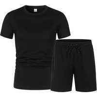 2026 Summer New Men Solid Color Fashion Comfortable Casual T-shirt Set Outdoor Sports Fitness Slow Running Loose Two Piece Set