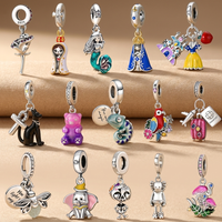 Women's Cartoon Fairy Tale Dangle Charms Bracelet Set with Mermaid Princess Castle Elephant Cat Flamingo - DIY Jewelry Beads Acc
