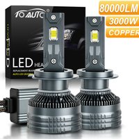 H7 LED Headlights Bulbs H1 H3 H4 H11 HB3 9005 HB4 9006 9012 LED Lights Canbus 80000LM 3000W Car Headlight With Fan Turbo Lights
