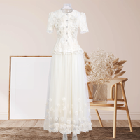 Ivory Lace Jacket Tulle Skirt Set 3D Rose Applique Short Sleeve Elegant Mother of Bride Wedding Guest Midi Gown Formal Party