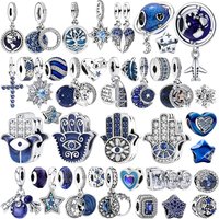 Hot Sale Blue Star Evil Eye Hamsa Hand Beads Charms Fit Original Bracelets 925 Silver DIY Pendant For Women Jewelry Making Gifts