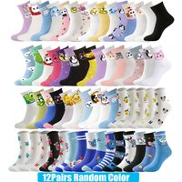 12Pairs Men Women Crew Socks Cartoon Anime Designer Cute Dog Cat Frog Duck Animal Socks Spring Summer Short Socks