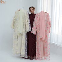 Zahraa Islamic Clothing Abaya Lace 3D Flower Robe and Inner Dress Hijab 3PCS Set Women's Dresses EID Abaya Women Muslim Dress