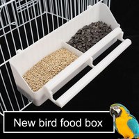 Bird Trough Pet Water Food Dispenser with Perch Stick 2 Compartments Feeding Dish Parrot Feeder Pet Hanging Feeding Container