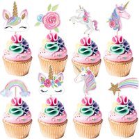 24Pcs Carton Unicorn Cupcake Topper Colorful Rainbow Paper Toppers For Kids Unicorn Birthday Party DIY Cake Decoration Supplies