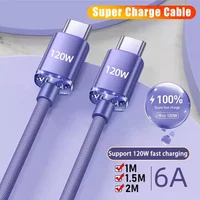 New 120W PD 6A Super Fast Charging Cable Dual Type-C Charging Cable Braided Quick Charge Data Cord For iPhone Xiaomi Samsung