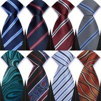 8cm New Men's Tie Brown Blue Red Printed Fashion Classic Polyester Stripes Necktie For Designer Business Wedding Accessory Gift