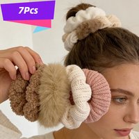 7Pcs Women Plush Hair Scrunchies Set Solid Color Hair Bands Ponytail Holder Hair Ties Accessories