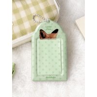 Portable PVC Photocard Holder Animal Ear Print Polka Dot Design Card Protector with Chain Bus Card Holder