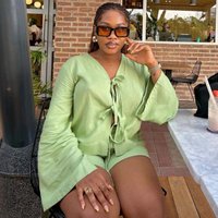 Women Shorts Pant Set Two Piece Sets V Neck Full Sleeve Shirt Tops Casual Loose Short Pants Elastic Waist Y2k Streetwear 2026