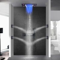LED Light Shower Set Temperature Sensing Color Changing Handheld Shower Combo with Massage Body Jets Thermostatic Shower System