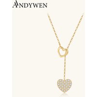 ANDYWEN 925 Sterling Silver Gold Love Heart Pull Heart Move Adjustable Chain Necklace Choker Women Luxury Fine Jewelry