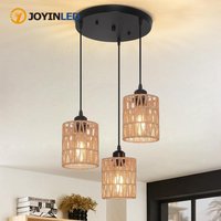 JOYINLED Boho Wicker Chandelier Farmhouse Hanging Light Fixture for Kitchen Island Dining Room Industrial Ceiling Lamp E27