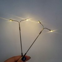 3Pcs Miniature Street Lamp Model 3V Metal Double Head LED Light DIY Railway Train Lamppost Diorama Architecture Scene Materials