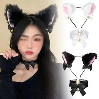 Sexy Cat Ears Headband Lace Bow Choker Plush Bell Hairband Cosplay Masquerade-Party Costume Hair Accessories For Women Girl C5F0