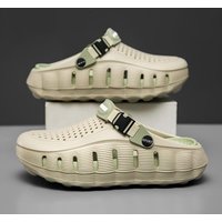 Unisex Adjustable Strap Platform Clogs, Breathable Hollow Thick Sole Non Slip Summer Beach Outdoor Sandals Slippers