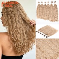 FASHION IDOL 16-20 Inches 6 Bundles Heat Resistant Synthetic Curly Hair Extensions Blonde Deep Wave Weave for Full Head Styling