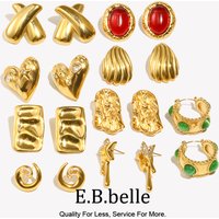 E.B.belle New X-shape Black/Green Agate Stone Stainless Steel 18K Gold Plated Party Wedding Women Fashion Jewelry