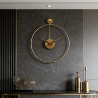 Nordic Minimalist Gold Wall Clock - Large Circular Clock with Wooden Hands, Silent Movement, Used for Modern Home Decoration