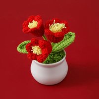Handmade Crochet Lily Of The Valley Potted Finished Woven Bouquet Artificial Knitted Flower Gift Home Desktop Decor