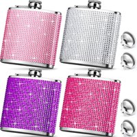 6oz Bling Hip Flask for Women Diamond Hip Flasks Glitter Stainless Steel Leakproof Hip Flasks For Wine Whiskey Liquor JT424
