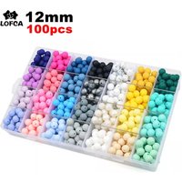 LOFCA 12mm 100pcs Silicone Beads Round Teether Baby Nursing Necklace Pacifier Clip Oral Care BPA Free Food Grade Colorful