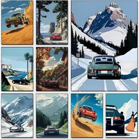 Classic Alpine Drive Poster Vintage Alpine Tour Cartoon Print Canvas Painting Wall Art Painting Home Living Room Decor