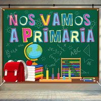 Spanish Primary School Backdrop, "Nos Vamos A Primaria" Themed Green Chalkboard Background for Classroom Decor