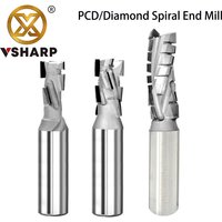 Vsharp Diamentowy frez spiralny PCD Frez palcowy do kukurydzy Grawerowanie Narzędzie CNC do płyt krzemionkowych MDF z litego drewna