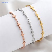 MHS.SUN Fashion Stainless Steel Cross Bracelets Adjustable Jesus Christian Bracelet for Women Men Religious Jewelry Gift