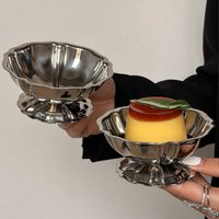 Stainless Steel Dessert Bowl Modern Silver Silver Lotus Shaped Serving DishIce Cream Pudding Cup for Party Kitchen Bar Decor