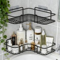 1pc Black Wire Mesh Design No Drilling Wall Mounted Bathroom Storage, Suitable for Shampoo Conditioner Bathroom Organization
