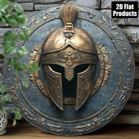 Spartan Warrior Helmet Shield Wall Art Metal Medieval Knight Decor for Home Office Man Cave