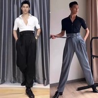 Hauts de danse latine pour hommes, chemises à manches courtes et col en v, robe Chacha Rumba Tango, vêtements d'entraînement latin pour salle de bal, nouvelle collection 2024 DQS13243