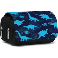 Dinosaur Print Double Layered Flip Pen Case for Boy and Girls Best Gifts 2D Cartoon School Supplies Pencil Bags for Children