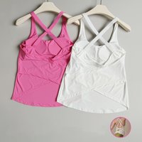 Women's Fake Two-Piece Fitness Vest Sports Top with Chest Pads Sleeveless T-Shirt for Running Training Gym Yoga Cross-body Wear