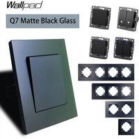 EU Wall Light Switch, 1/2/3 Gang, Matte Black Glass Plate, Fit Round Box, Skin-feel Panel, 1-4 Post Frame, Wallpad Q7