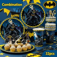 Hero Happy Birthday Bats Man Party Supplies Superhero Batmaned Disposable Tableware Cup Balloon For Boys Baby Shower Decor