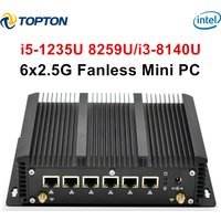 Topton 6x 2.5GbE LAN Fanless Firewall Mini PC Intel Core i5 1235U 8259U i3 DDR5 DDR4 2*COM AES-NI pfSense OPNsense Home Server